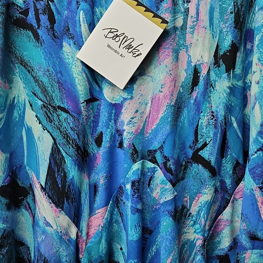 NWT Bob Mackie Colorful Flowy Fully Lined Asymetrical Hem Abstract Print Skirt M - Picture 2 of 6